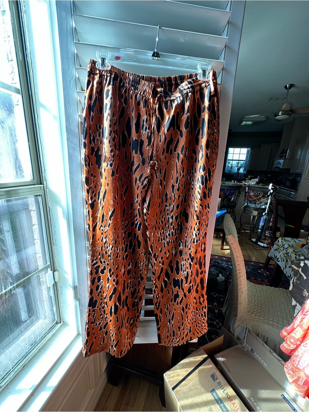 Bar III Orange and Black Animal Print Satin Pants